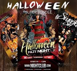 3个万圣节聚会海报/传单模板：Halloween Super Bundle